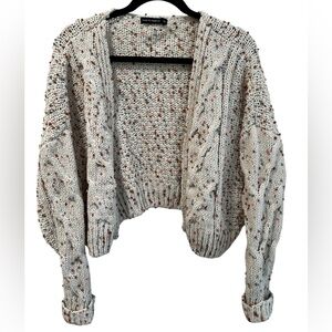 Moon and Madison chunky‎ knit cardigan, cream and multi color, size Medium